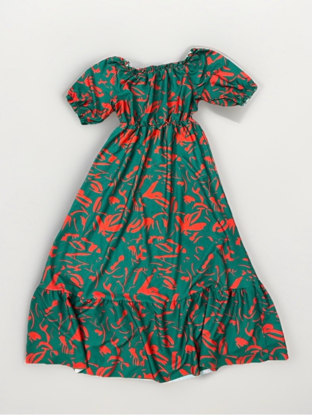 SHEIN Green Maxi Dress with Red Abstract Print